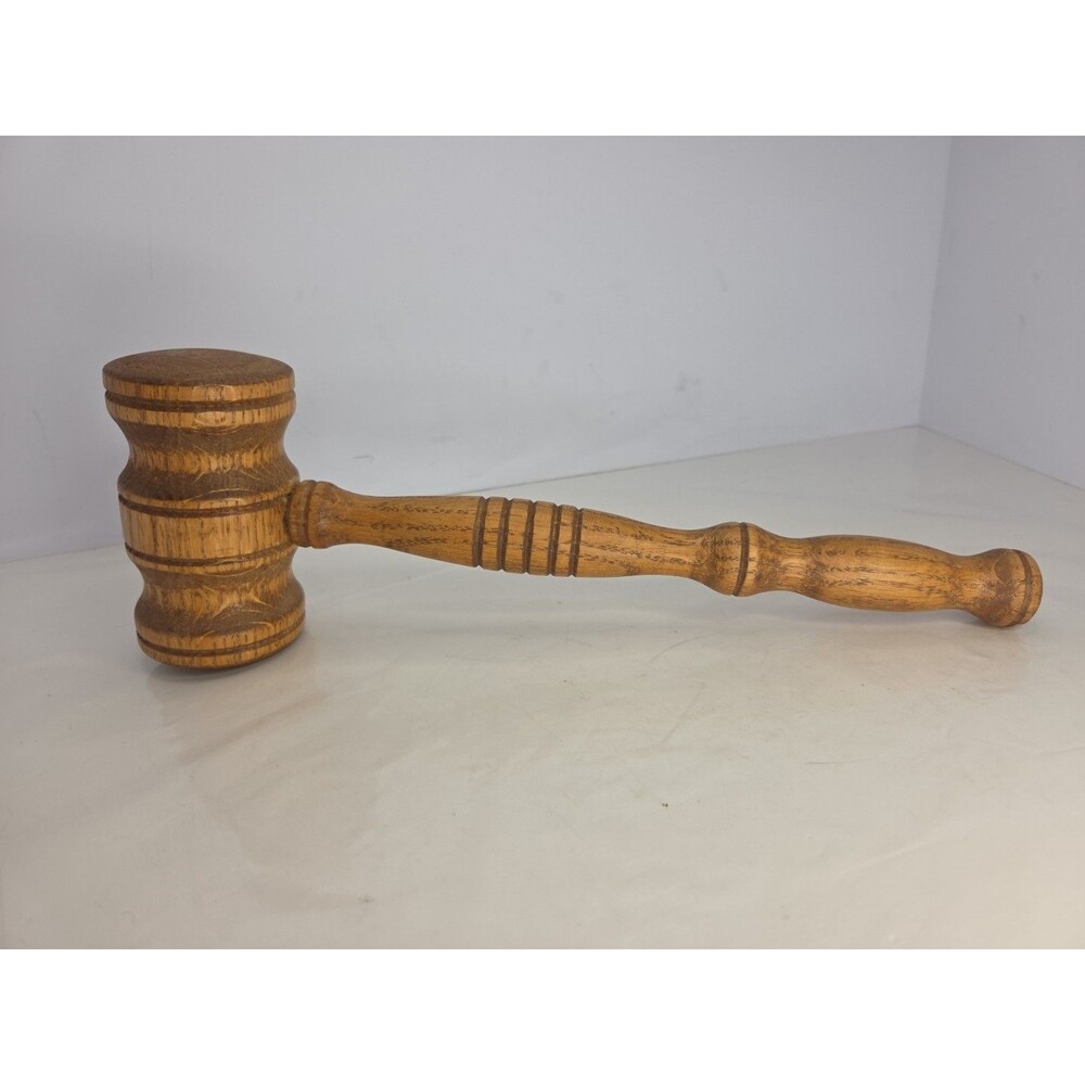 Vintage Wooden Gavel Judge Auctioneer Mallet Collectibl Solid Oak Comfort Handle
